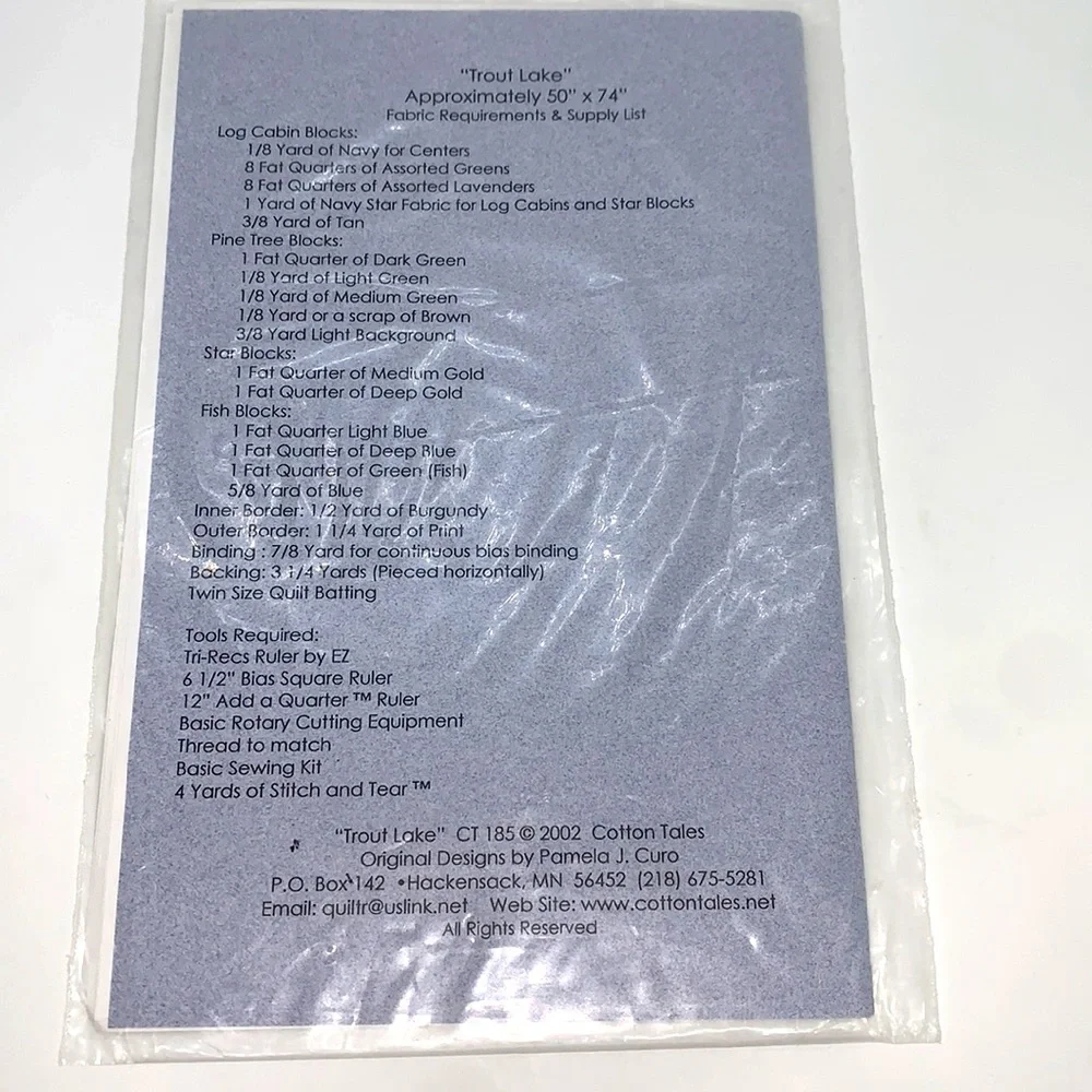 Cotton Tales Vintage 2002 CT185 “Trout Lake” Approx. 50” x 74” Quilt Pattern